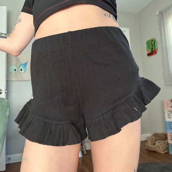 ugly shadow black pointelle girly frilly ruffle bloomer booty shorts - Picture 6 of 6